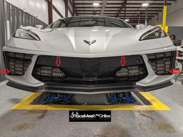 RaceMesh: CHEVY C8 Corvette Stingray ( 2020 - Up ) Front Lower Valance Set 4 FULL REPLACEMENTS
