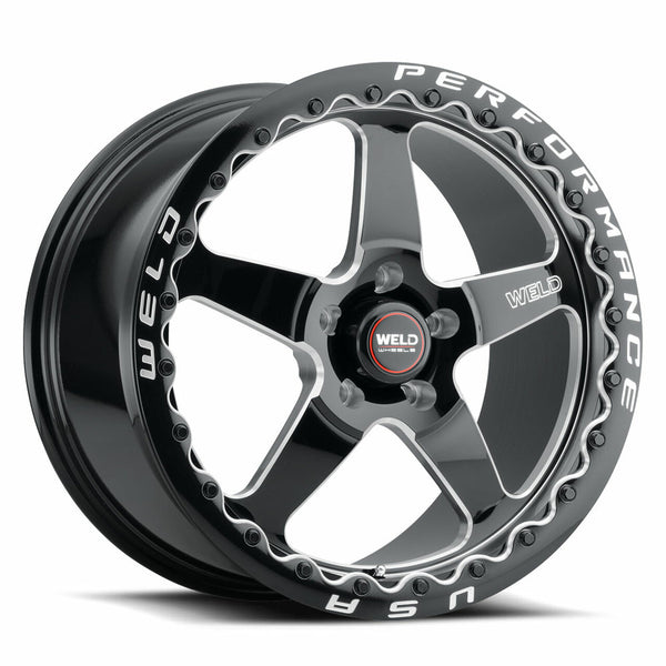 Weld: 17x10 Ventura 5 Beadlock Drag Gloss Black Wheel with Milled Spokes