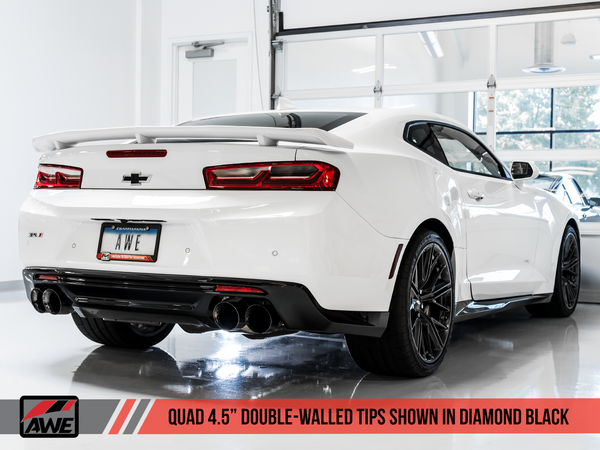 AWE: 2017-19 Chevrolet Camaro SS | ZL1 - Touring Edition Catback Exhaust Resonated (Diamond Black Tips Quad Outlet)