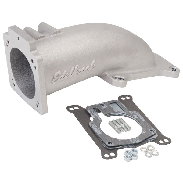 Edelbrock Throttle Body Intake Elbow #3847 Ultra Low Profile, 90mm Opening, Satin Finish