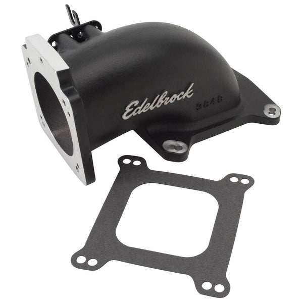 Edelbrock Throttle Body Intake Elbow #38483 Low Profile, 90mm Opening, Black Powder Coated