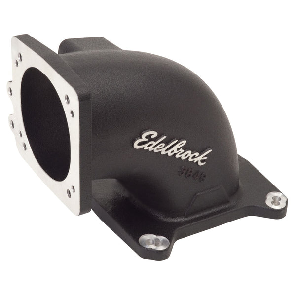 Edelbrock Throttle Body Intake Elbow #38493 High Flow, 90mm Opening, Black Powder Coated