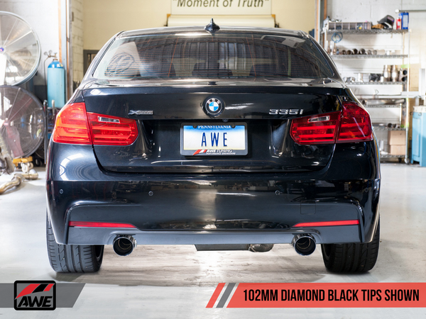 AWE: 2012-2015 BMW 335i 3.0T Touring Edition Axle Back Exhaust Diamond Black Tips 102mm