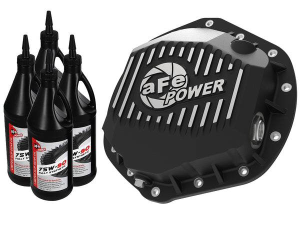 AFE: Pro Series Rear Differential Cover Black w/ Machined Fins & Gear Oil RAM Diesel Trucks 14-18 L6-6.7L; RAM Gas Trucks 14-18 V8-5.7L/6.4L