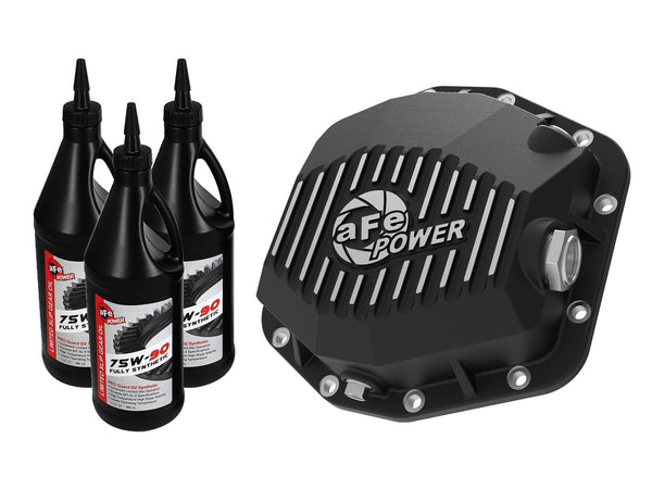AFE: Pro Series Rear Differential Cover Black w/ Machined Fins & Gear Oil Jeep Wrangler (JL) 18-20 (Dana M220)