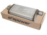 AFE: MACH Force-Xp 2.5" to 2.5" 409 Stainless Steel Muffler 2-1/2" Center Inlet /2-1/2" Offset Outlet, 18"L x 9"W x 4"H Body