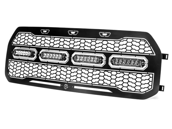 AFE: Scorpion Complete Replacement Grille Tread Design Black w/ LED Lights - Ford F-150 Raptor 17-20 Without Camera