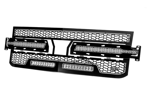 AFE: Scorpion Complete Replacement Grille Tread Design Black w/ LED Lights - '19-20 Chevrolet Silverado 1500