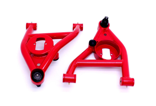 BMR:  1968-1974 GM X-Body A-arms, lower, DOM, non-adj, poly bushings, front bump stops (Red)
