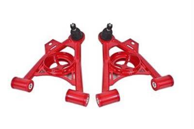 BMR:  1979-1993 Ford Mustang A-arms, lower, spring pocket, non-adj, poly, std ball joint (Red)