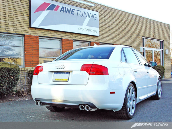 AWE: 2006-2008 Audi B7 A4 3.2L - Touring Edition Quad Tip Exhaust System w/ Polished Silver Tips