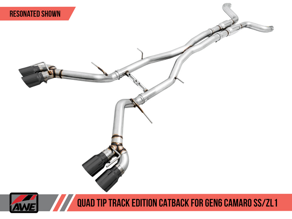 AWE: 2017-19 Chevrolet Camaro SS | ZL1 - Track Edition Catback Exhaust Resonated (Diamond Black Tips Quad Outlet)