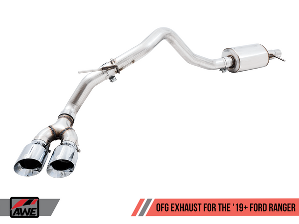 AWE: 2019-21 Ford Ranger - 0FG Exhaust w/ BashGuard (Dual Chrome Silver Tips)