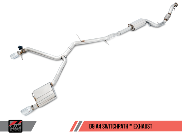 AWE: 2017-2021 Audi A4 B9 - SwitchPath Exhaust (Dual Outlet Chrome Silver Tips)