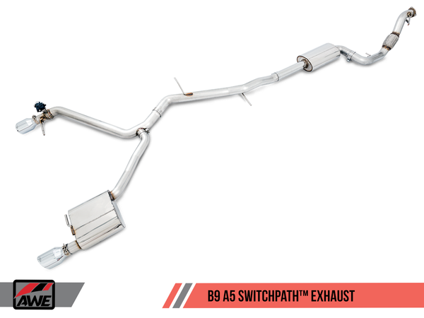 AWE: 2018-21 Audi A5 2.0L - SwitchPath Exhaust Dual Outlet Chrome Silver Tips (includes DP & SwtchPath Remote)