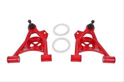 BMR:  1979-1993 Ford Mustang A-arms, lower, spring pocket, non-adj, poly, tall ball joint (Red)