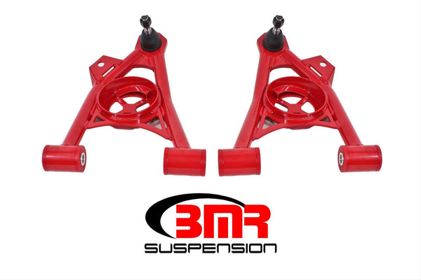 BMR:  1994-2004 SN95 Ford Mustang A-arms, lower, spring pocket, non-adj, poly, std ball joint (Red)