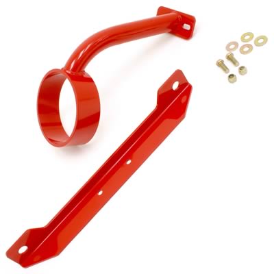 BMR:  2005-2010 V6 and V8 Ford Mustang S197 Driveshaft safety loop, front (Red)