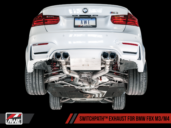 AWE: 2015-2018 BMW M3 3.0T - Resonated SwitchPath Exhaust Diamond Black Tips 90mm