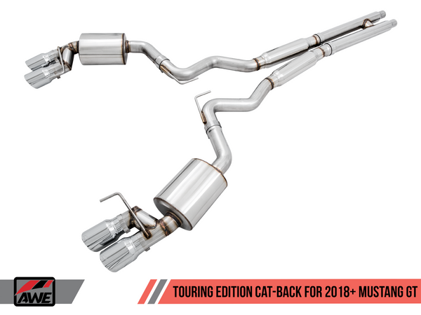 AWE: 2015-2020 Ford Mustang GT 5.0L - Touring Edition Catback Exhaust Quad Chrome Silver Tips