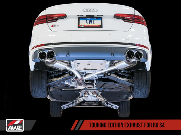 AWE: 2018-2020 Audi B9 S4 3.0T Quattro - Track Edition Exhaust Non-Resonated Diamond Black 102mm Tips