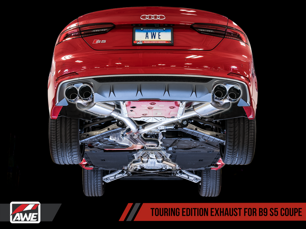 AWE: 2017-2020 Audi B9 S5 3.0T - Touring Edition Exhaust Resonated for Performance Catalyst (Diamond Black 90mm Tips)