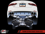AWE: 2018-20 Audi B9 S5 Sportback 3.0T - Touring Edition Exhaust Resonated for Performance Catalyst (Diamond Black 90mm Tips)