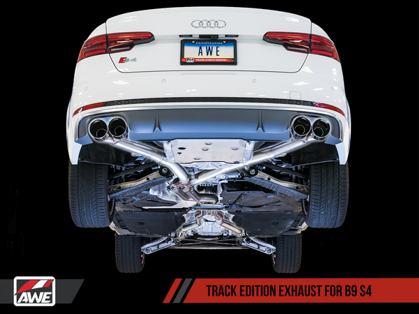 AWE: 2018-2020 Audi B9 S4 3.0T Quattro - Track Edition Exhaust Non-Resonated Chrome Silver 90mm Tips